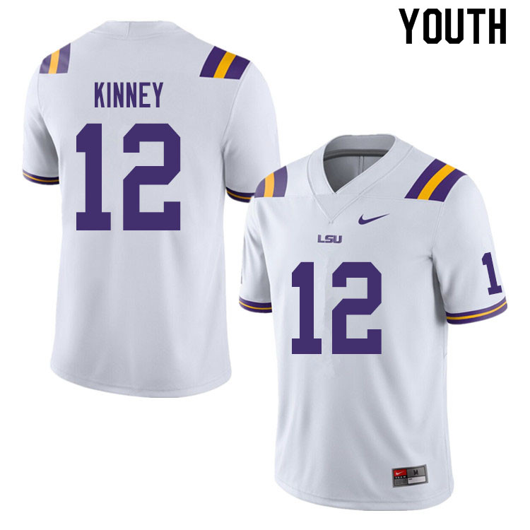 Youth #12 Walker Kinney LSU Tigers College Football Jerseys Sale-White
